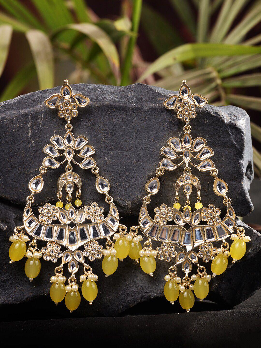 saraf rs jewellery gold-toned & yellow contemporary chandbalis earrings