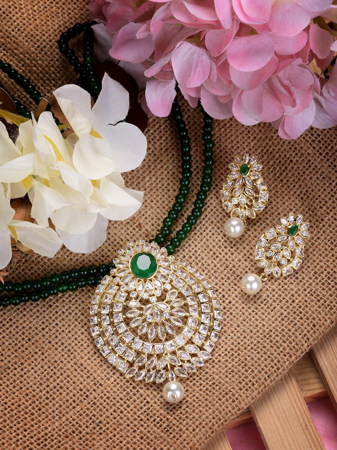 saraf rs jewellery goldplated polki studded with beads handcrafted jewellery set