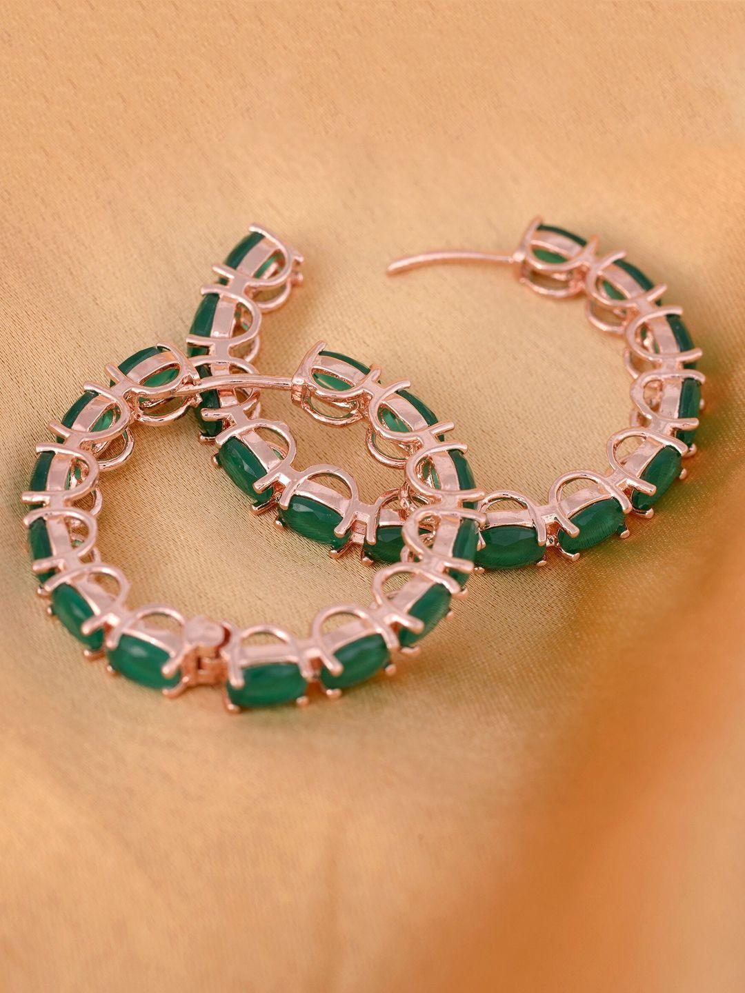 saraf rs jewellery green & rose gold-plated circular hoop earrings