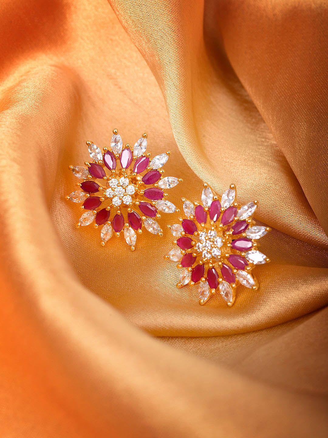 saraf rs jewellery magenta contemporary stud earrings