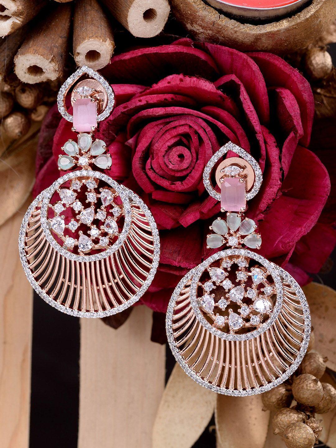 saraf rs jewellery pink ad studded drop earrings