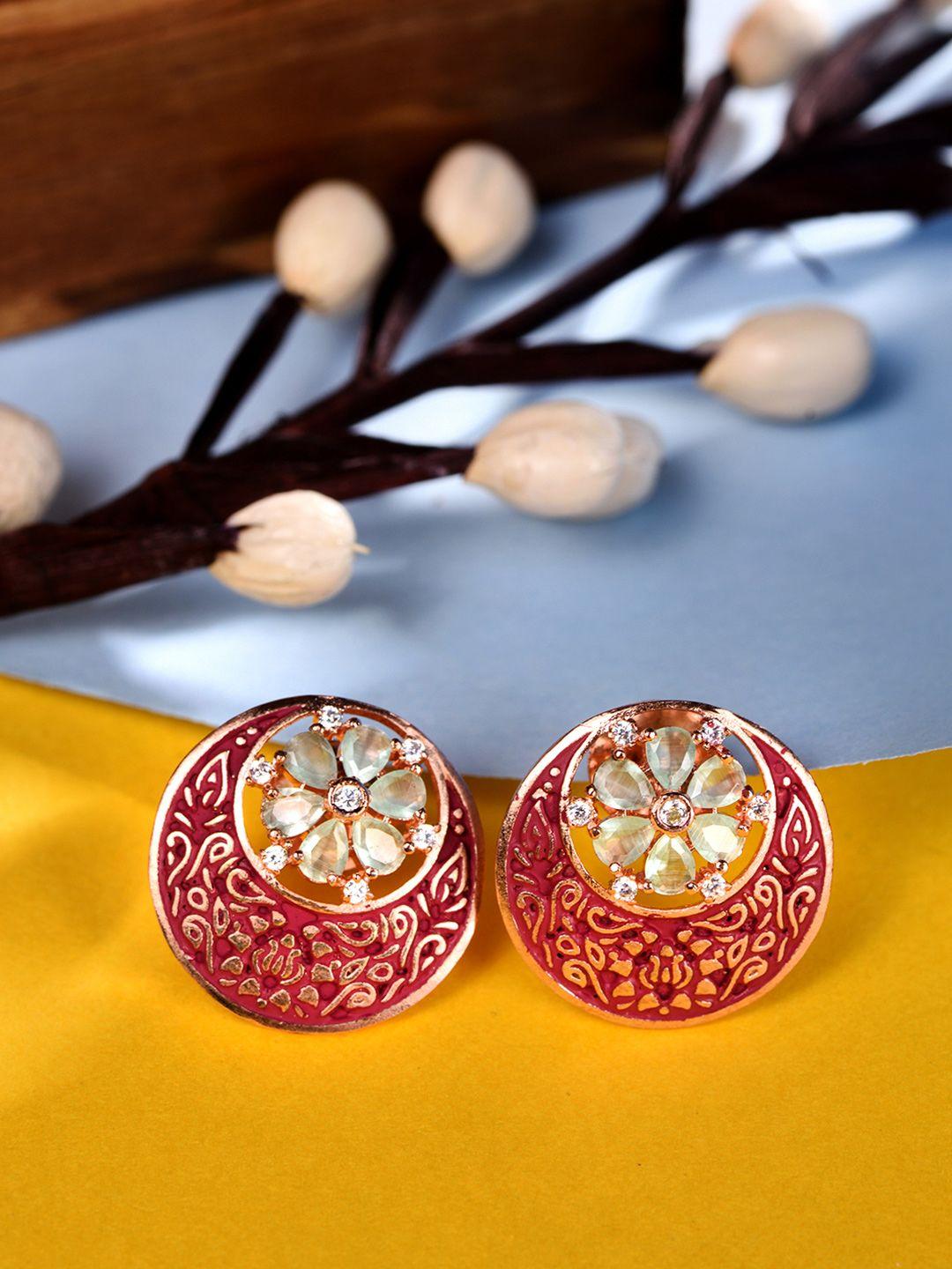 saraf rs jewellery red & gold-plated enamelled circular studs earrings