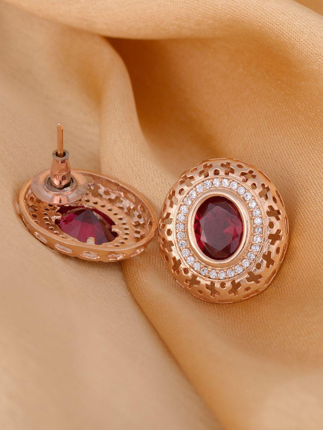 saraf rs jewellery red & rose gold-plated oval studs