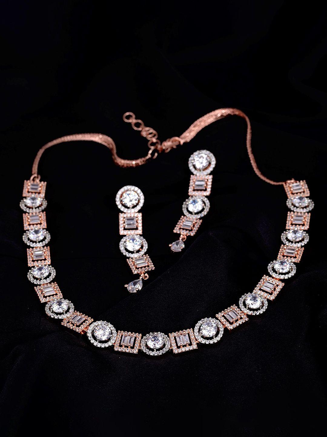 saraf rs jewellery rose gold-plated ad & cz studded handcrafted jewellery set