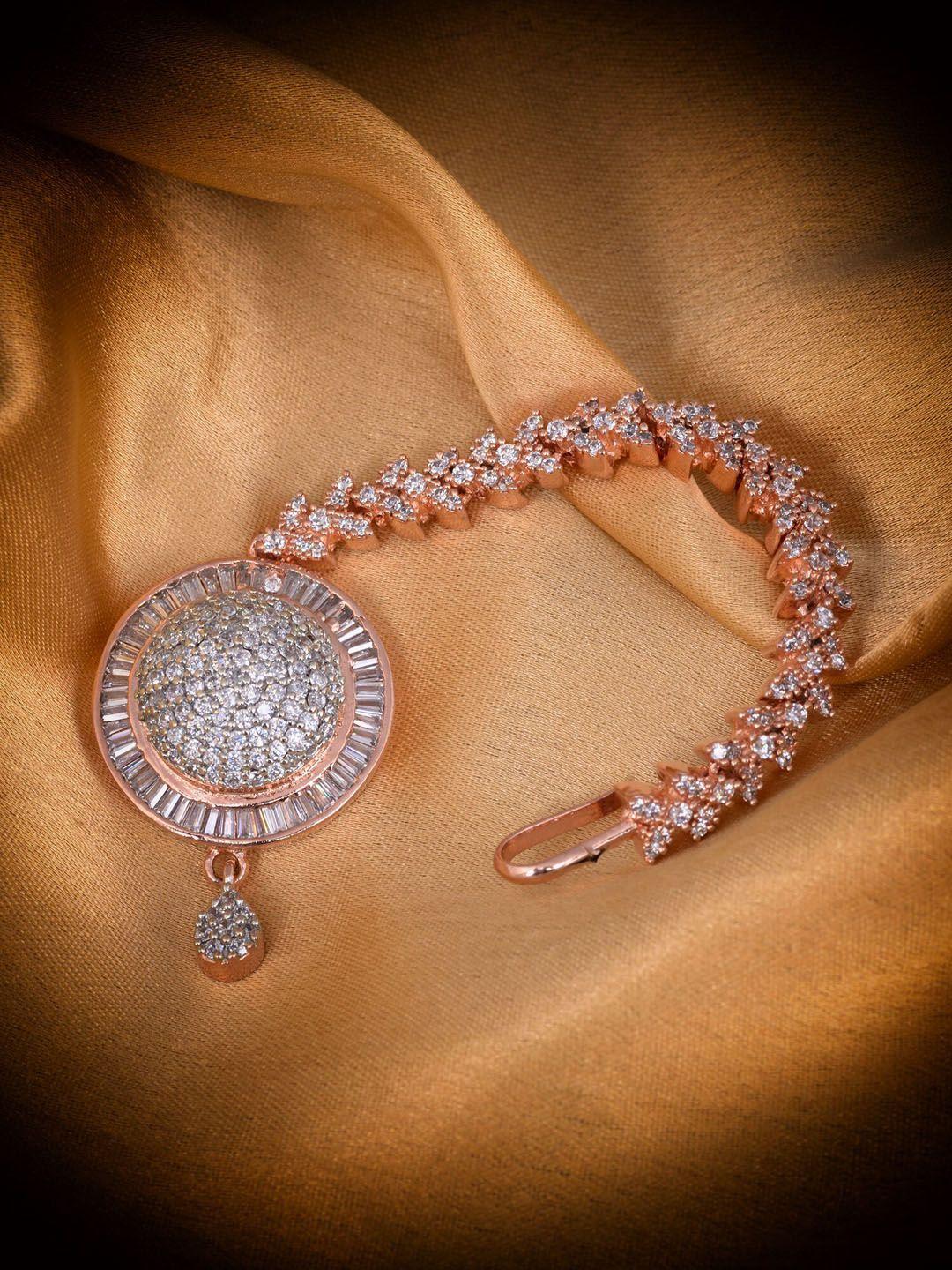 saraf rs jewellery rose gold-plated ad-studded & beaded maang tikka