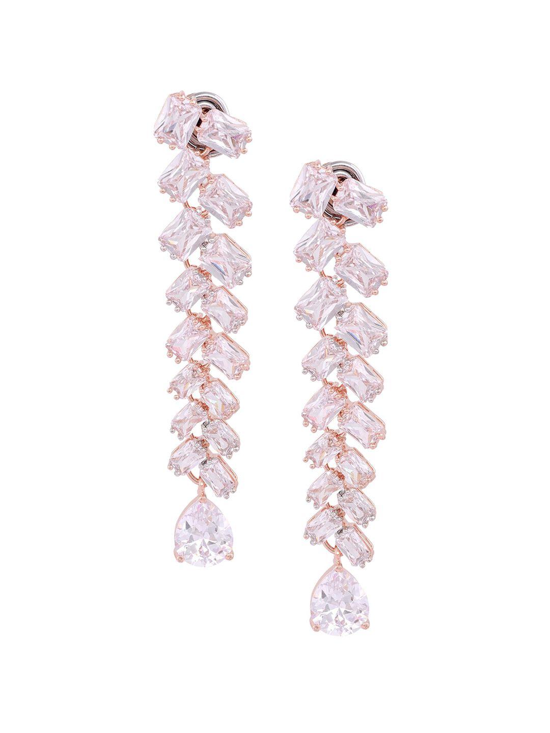 saraf rs jewellery rose gold plated ad studded contemporary drop earrings