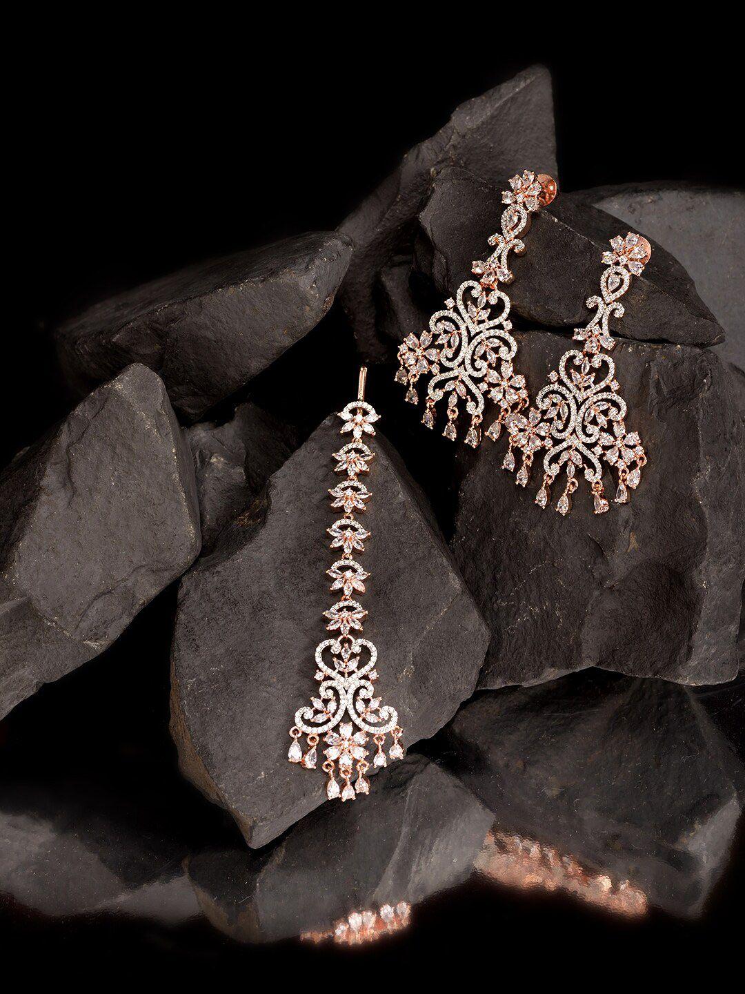saraf rs jewellery rose gold-plated american diamond studded handcrafted jewellery set