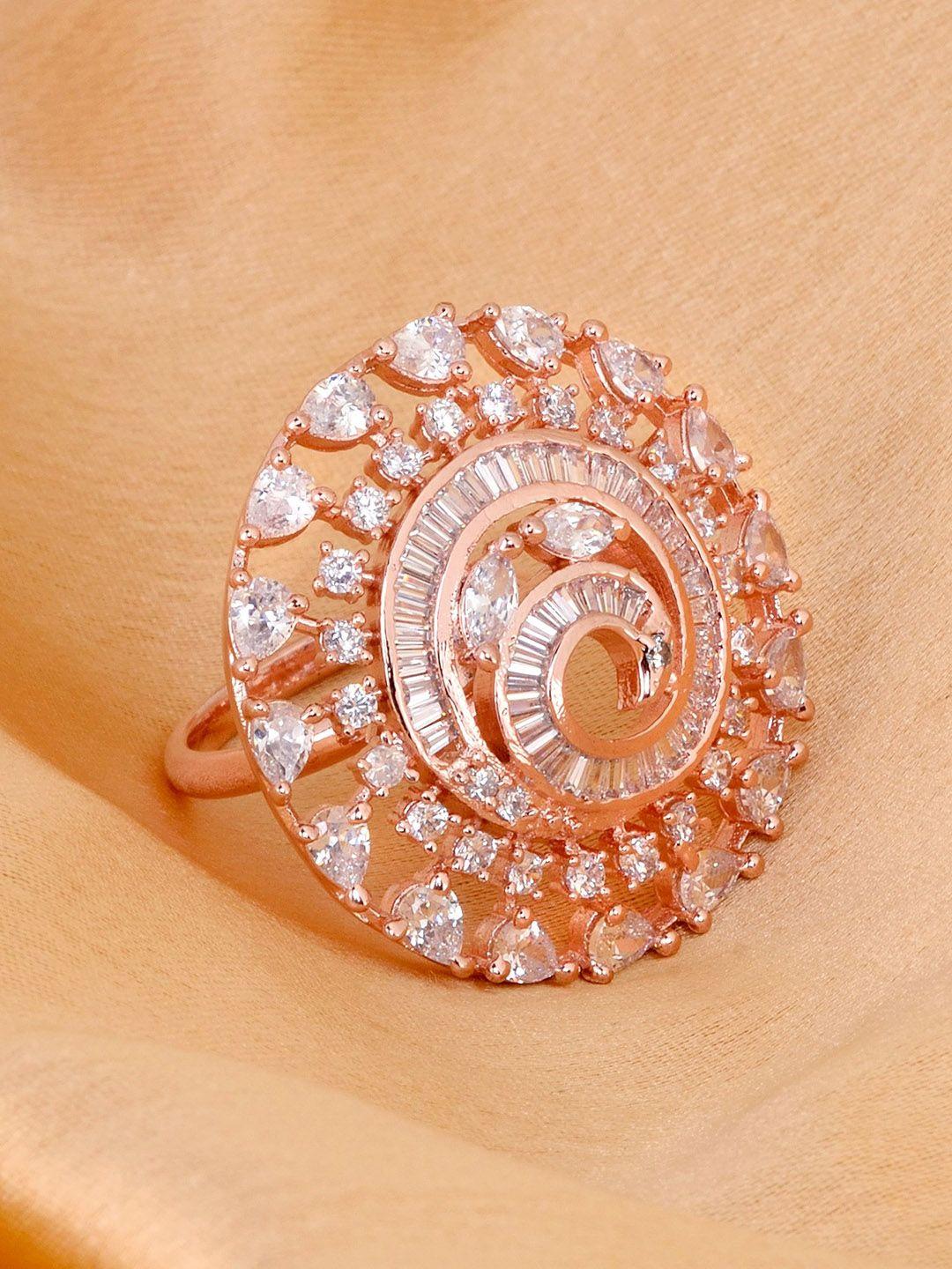 saraf rs jewellery rose gold-plated and white cz stone handcrafted adjustable ring