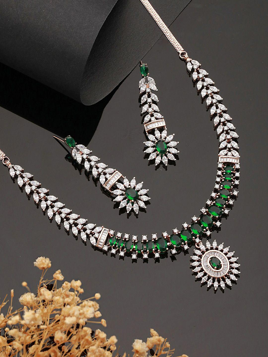 saraf rs jewellery rose gold-plated emerald studded jewellery set
