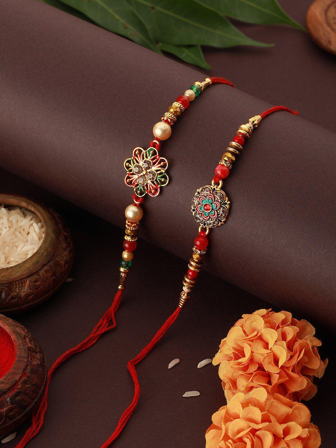 saraf rs jewellery set of 2 kundan studded & beaded rakhis