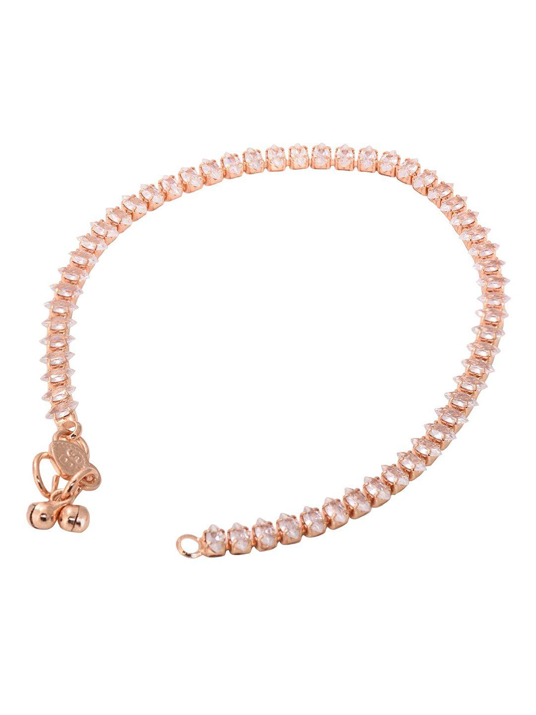 saraf rs jewellery set of 2 rose gold-plated white ad-studded anklets