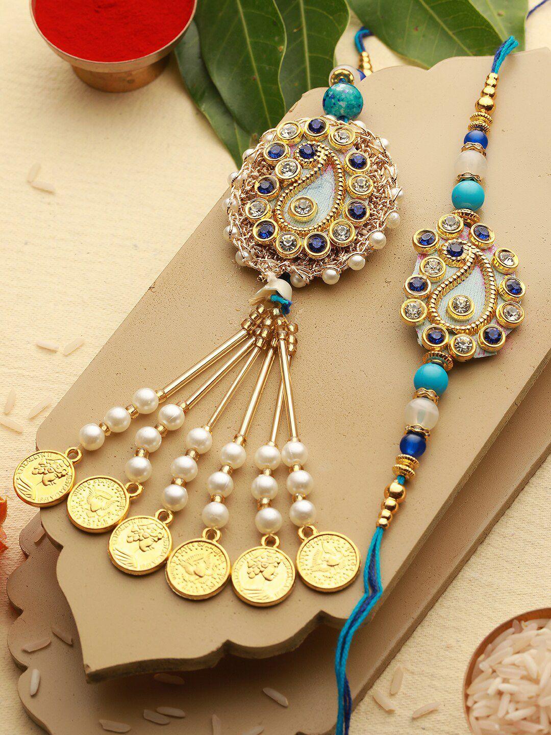 saraf rs jewellery set of 2 stone studded & beaded designer rakhi