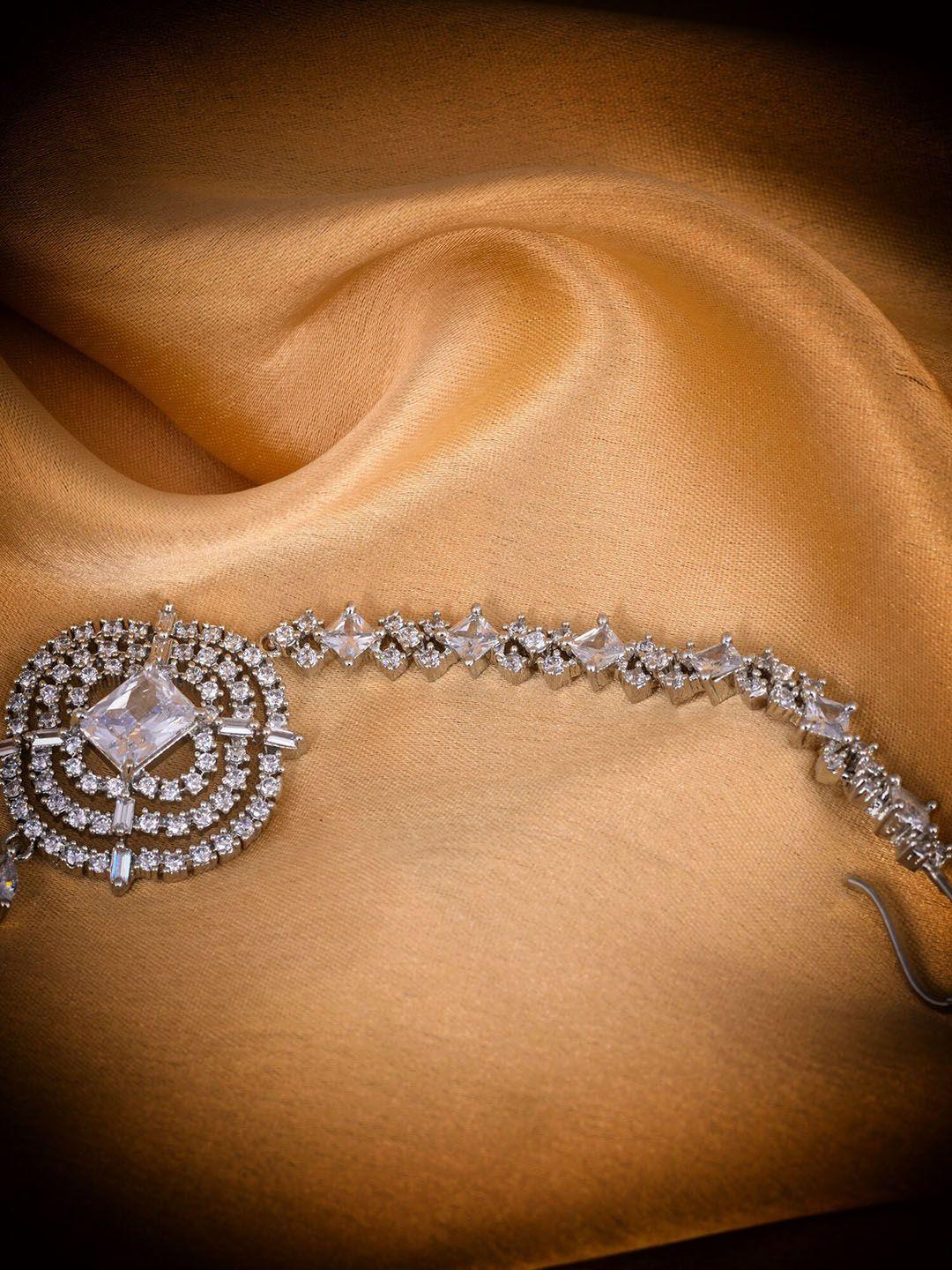 saraf rs jewellery silver-plated ad-studded & beaded maang tikka