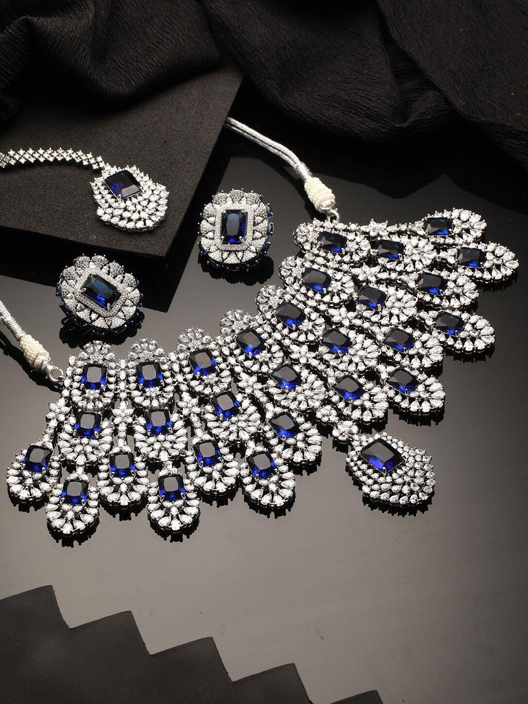 saraf rs jewellery silver-plated ad-studded jewellery set