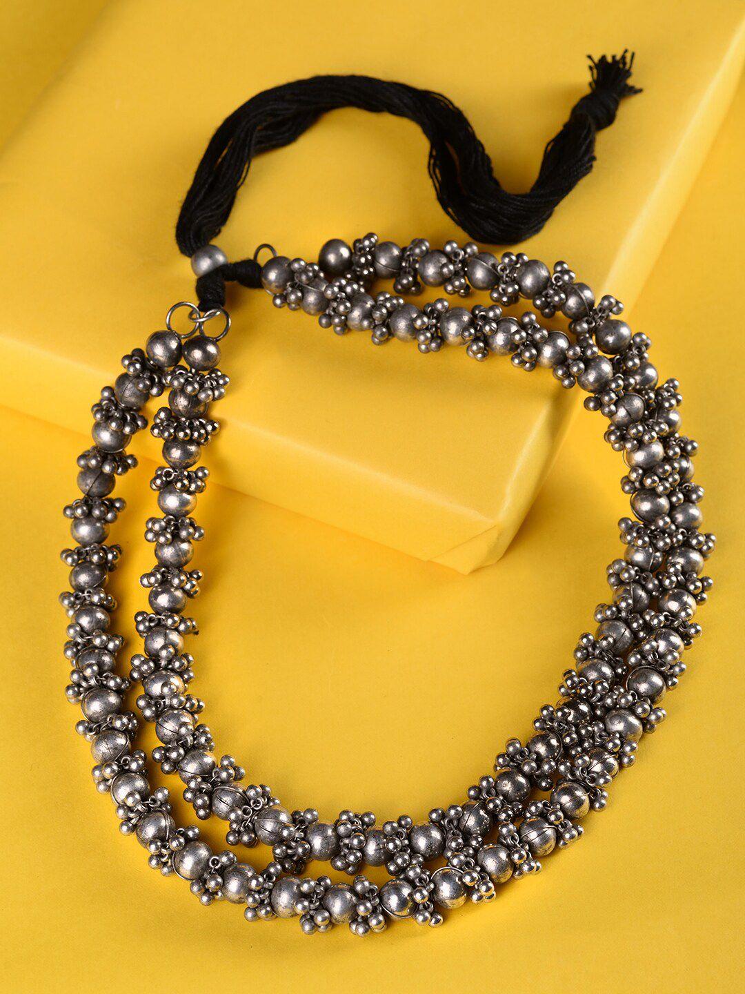 saraf rs jewellery silver-toned & black german silver oxidised necklace