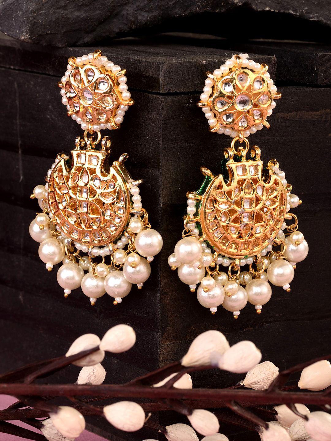 saraf rs jewellery white & gold-toned contemporary chandbalis earrings