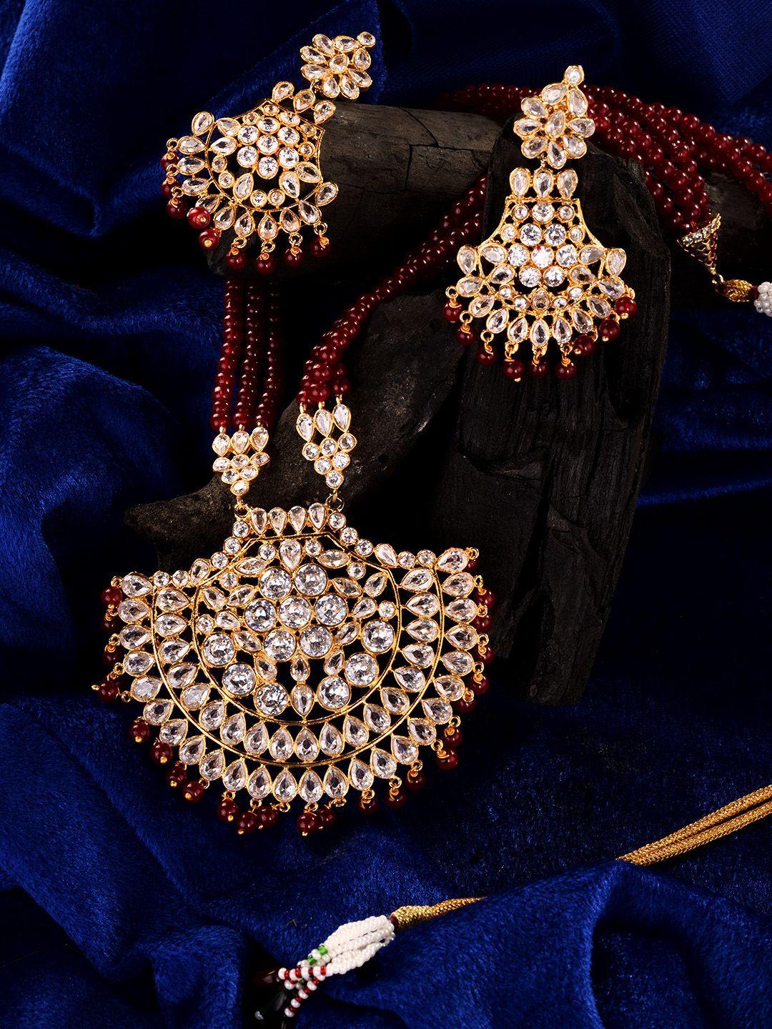 saraf rs jewellery woman gold plated polki red mala beaded rani haar jewellery set