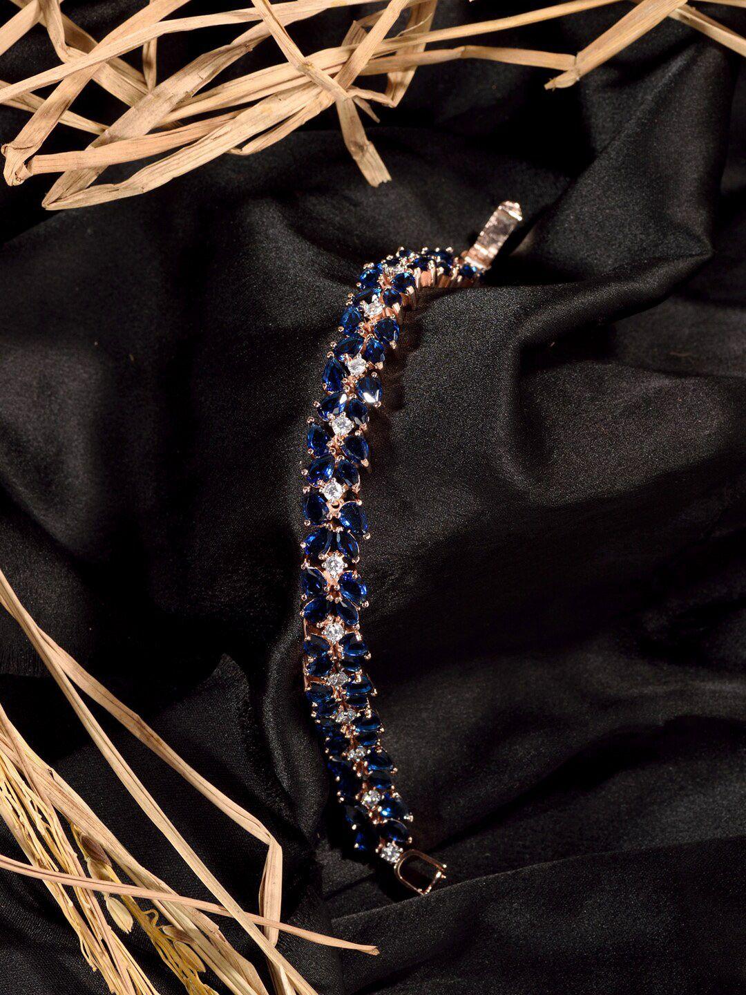 saraf rs jewellery women blue & rose gold-toned american diamond wraparound bracelet