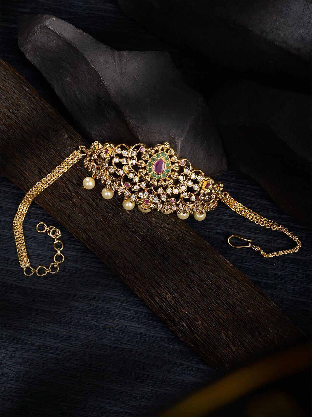 saraf rs jewellery women brass american diamond antique gold-plated armlet bracelet