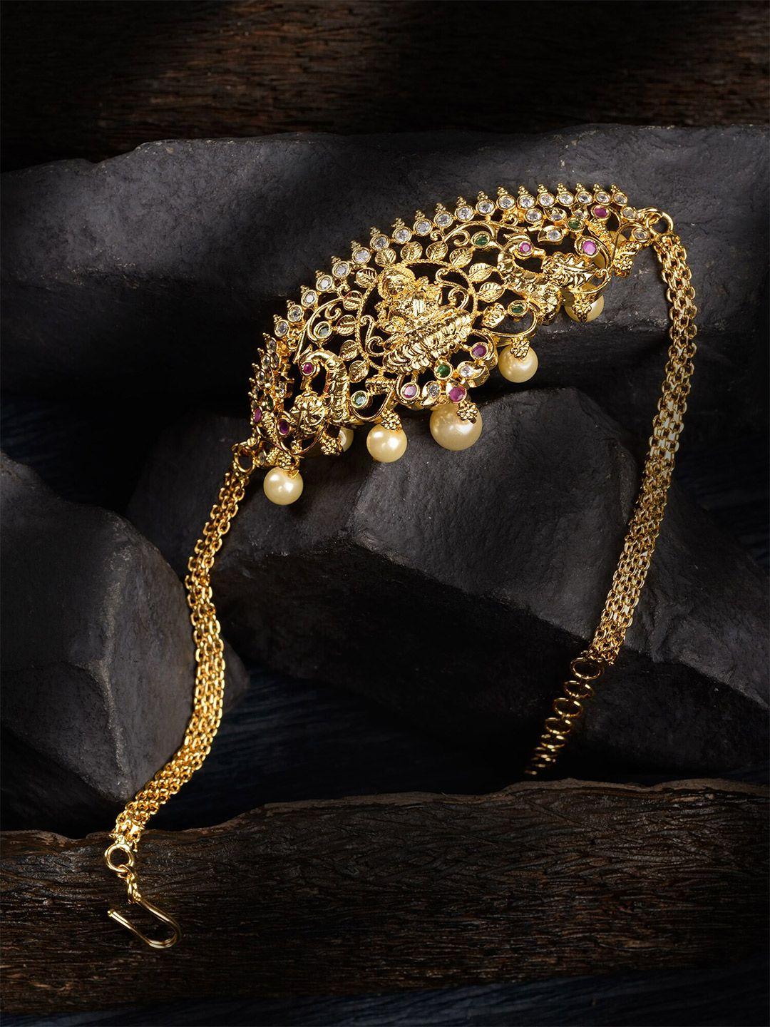saraf rs jewellery women gold-plated brass american diamond temple armlet bracelet
