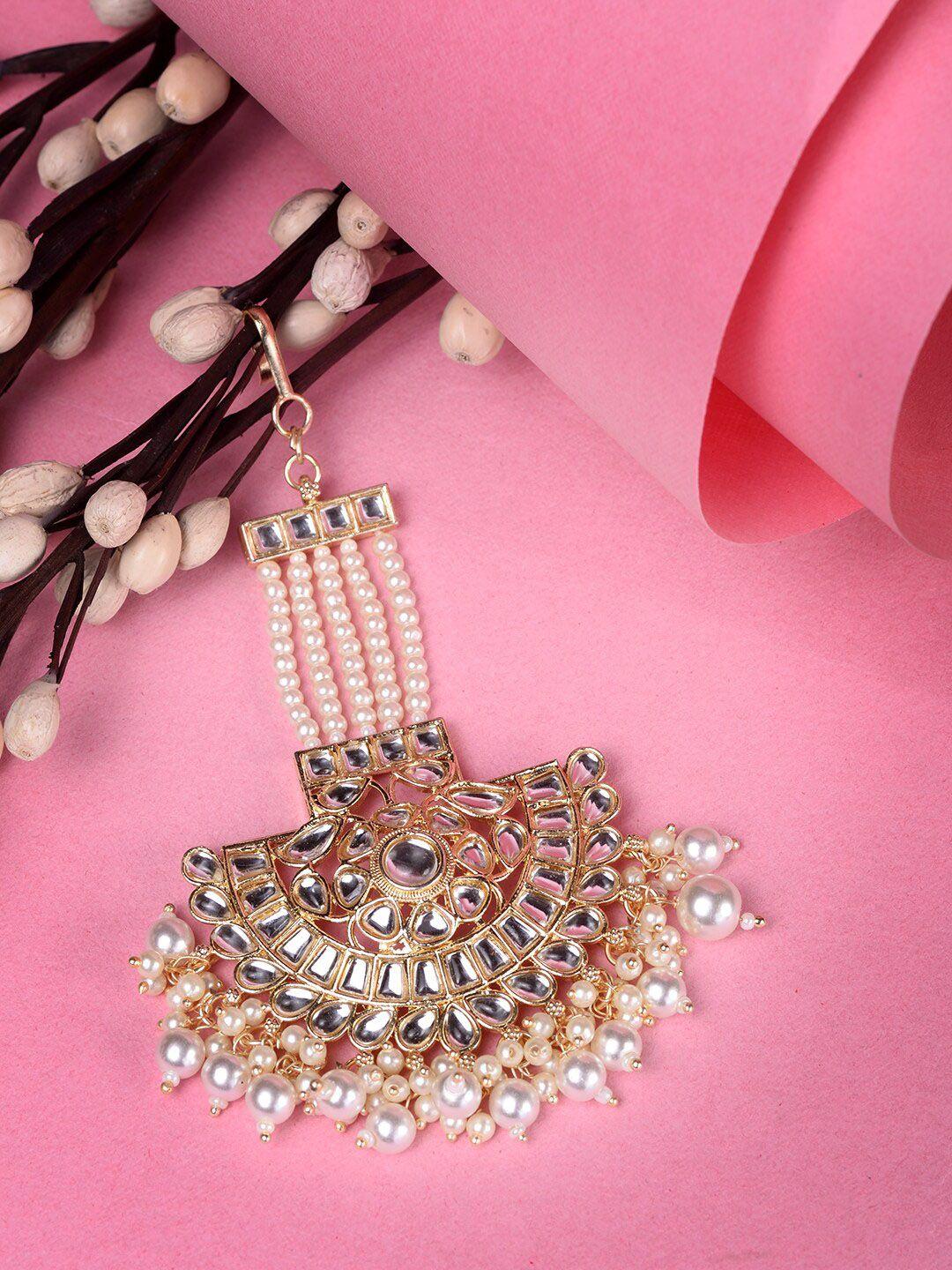 saraf rs jewellery women gold-plated kundan stone-studded & pearl beaded jhumar passa