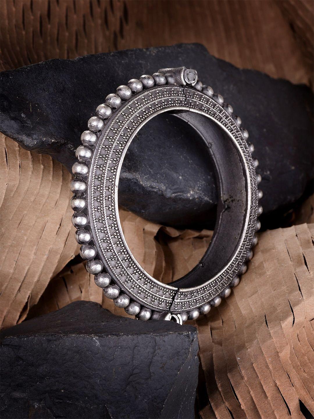 saraf rs jewellery women oxidised silver-toned brass tribal bangle-style bracelet