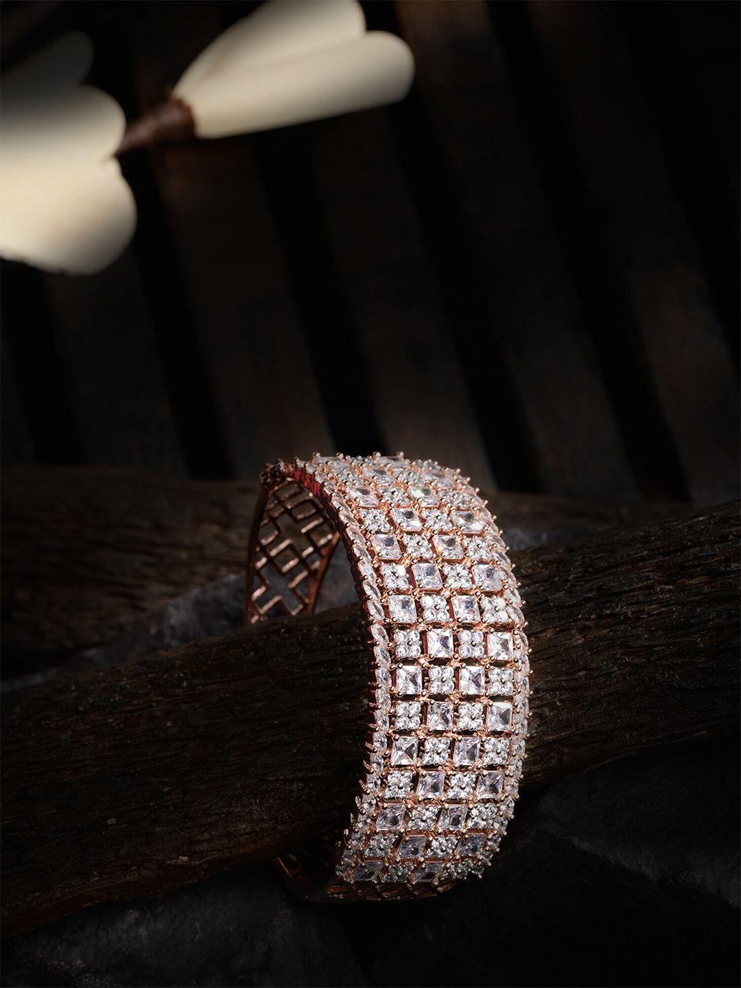 saraf rs jewellery women rose gold plated & white american diamond bangle-style bracelet