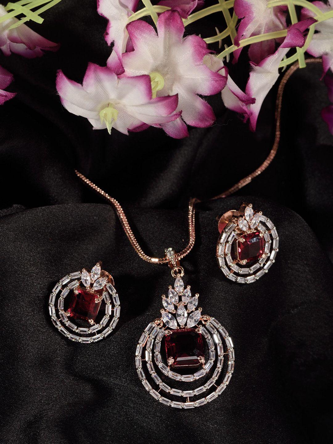 saraf rs jewellery women rose gold-plated red ad-studded jewellery set