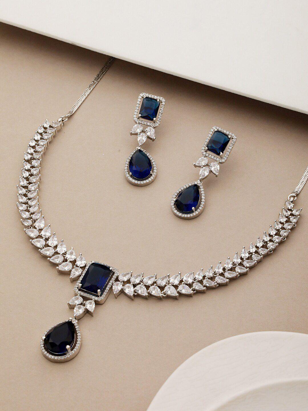 saraf rs silver-plated blue & white cubic zircon-studded jewellery set