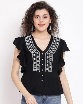 sarah top with embroidered yoke