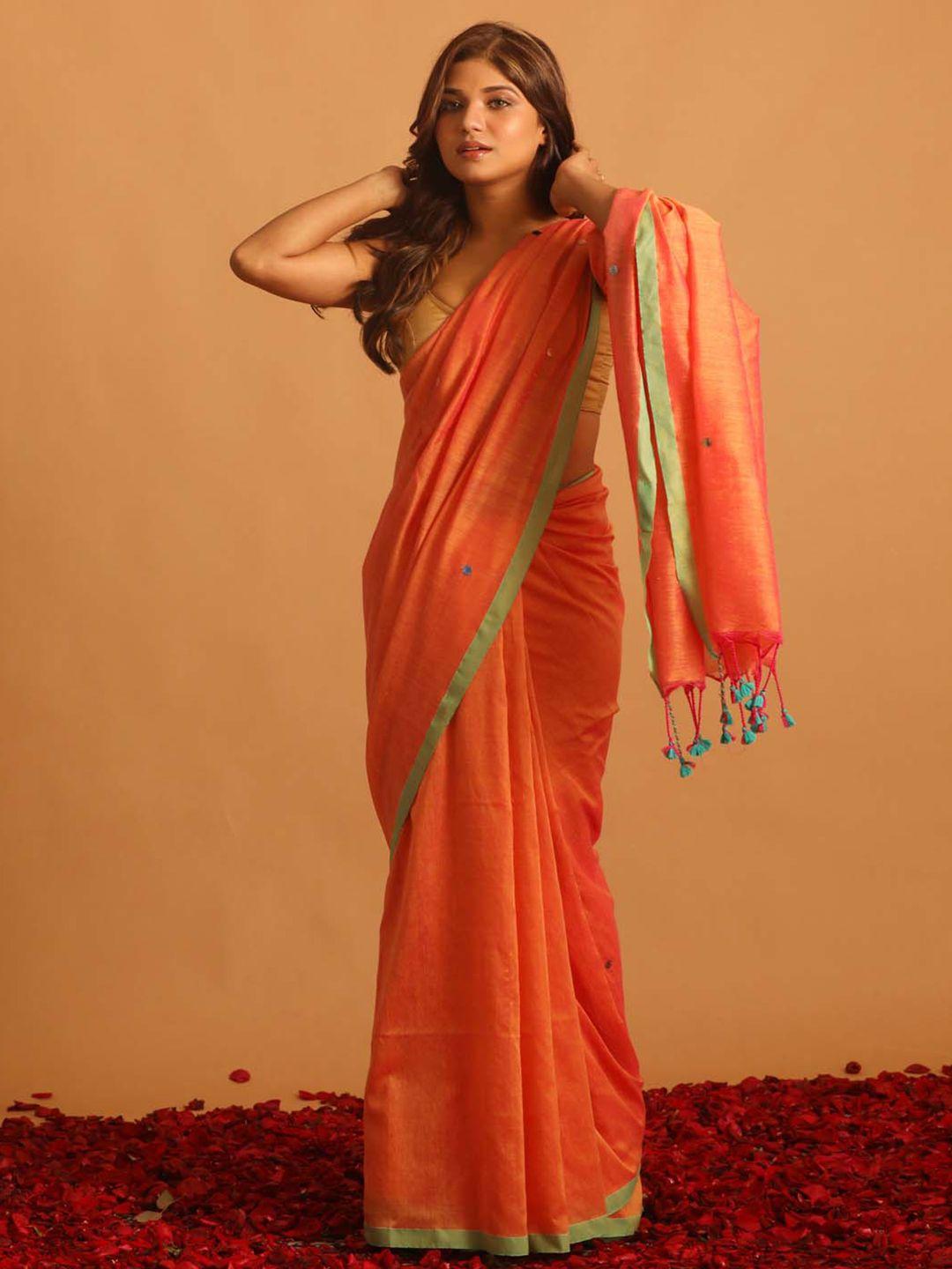 saranee embellished sequinned pure cotton jamdani saree