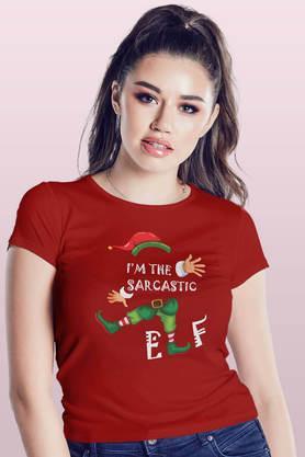 sarcastic elf round neck womens t-shirt - red
