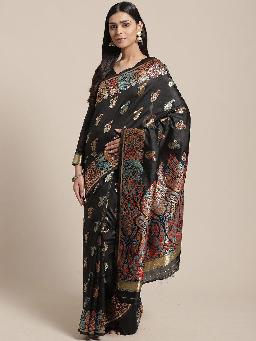 saree mall black & gold-toned paisley silk blend sarees