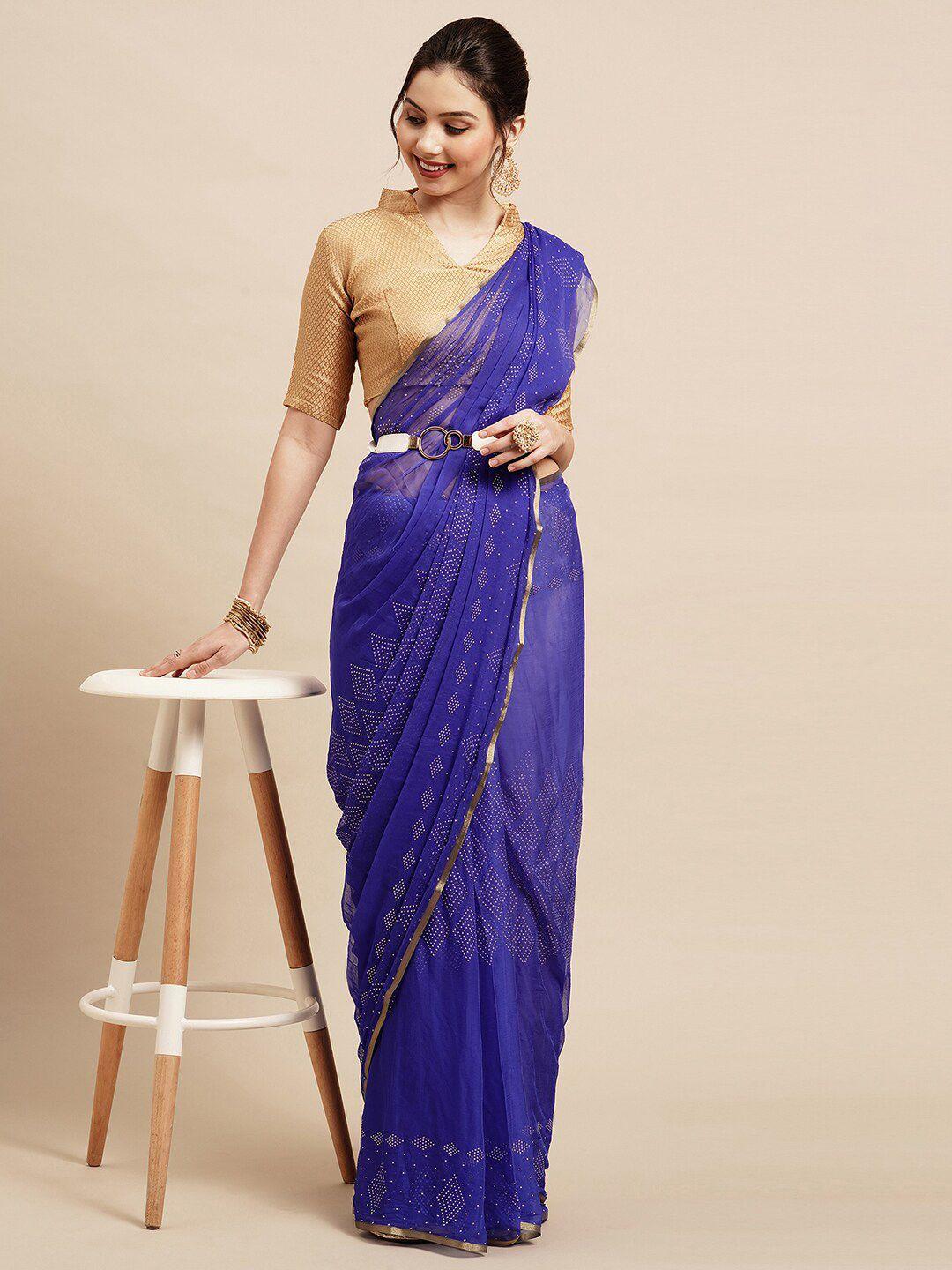 saree mall blue geometric embellished sarees