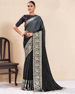 saree mall charcoal grey dola silk ethnic woven design festive saree with matching blouse saree