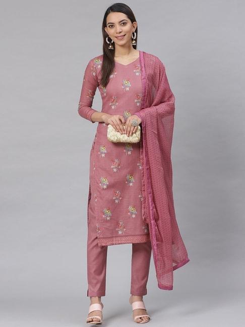 saree mall dark pink printed unstitched dress material