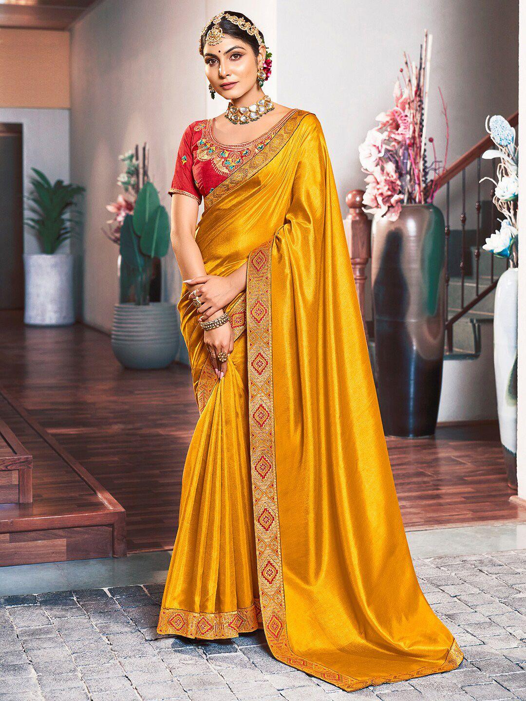 saree mall embroidered border silk blend sarees