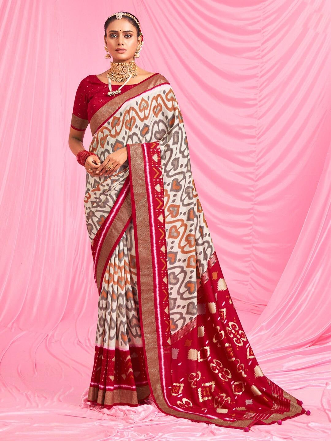 saree mall ethnic motif printed zari ikat sarees