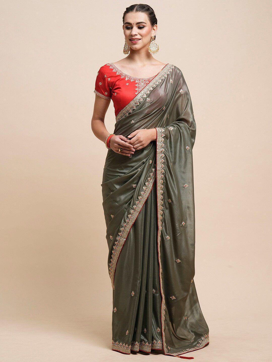 saree mall ethnic motifs embellished sequinned pure chiffon saree