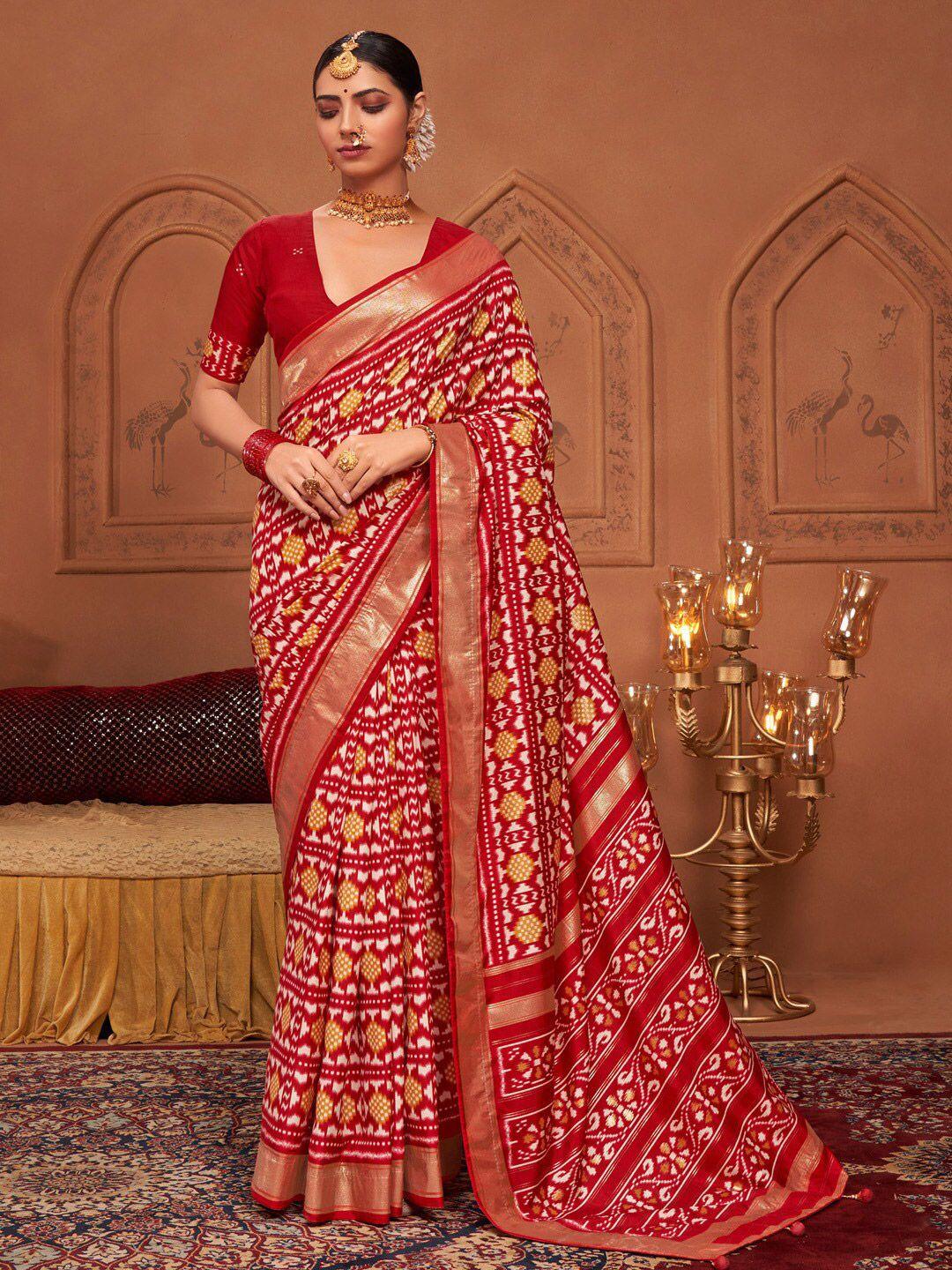 saree mall ethnic motifs printed zari ikat saree