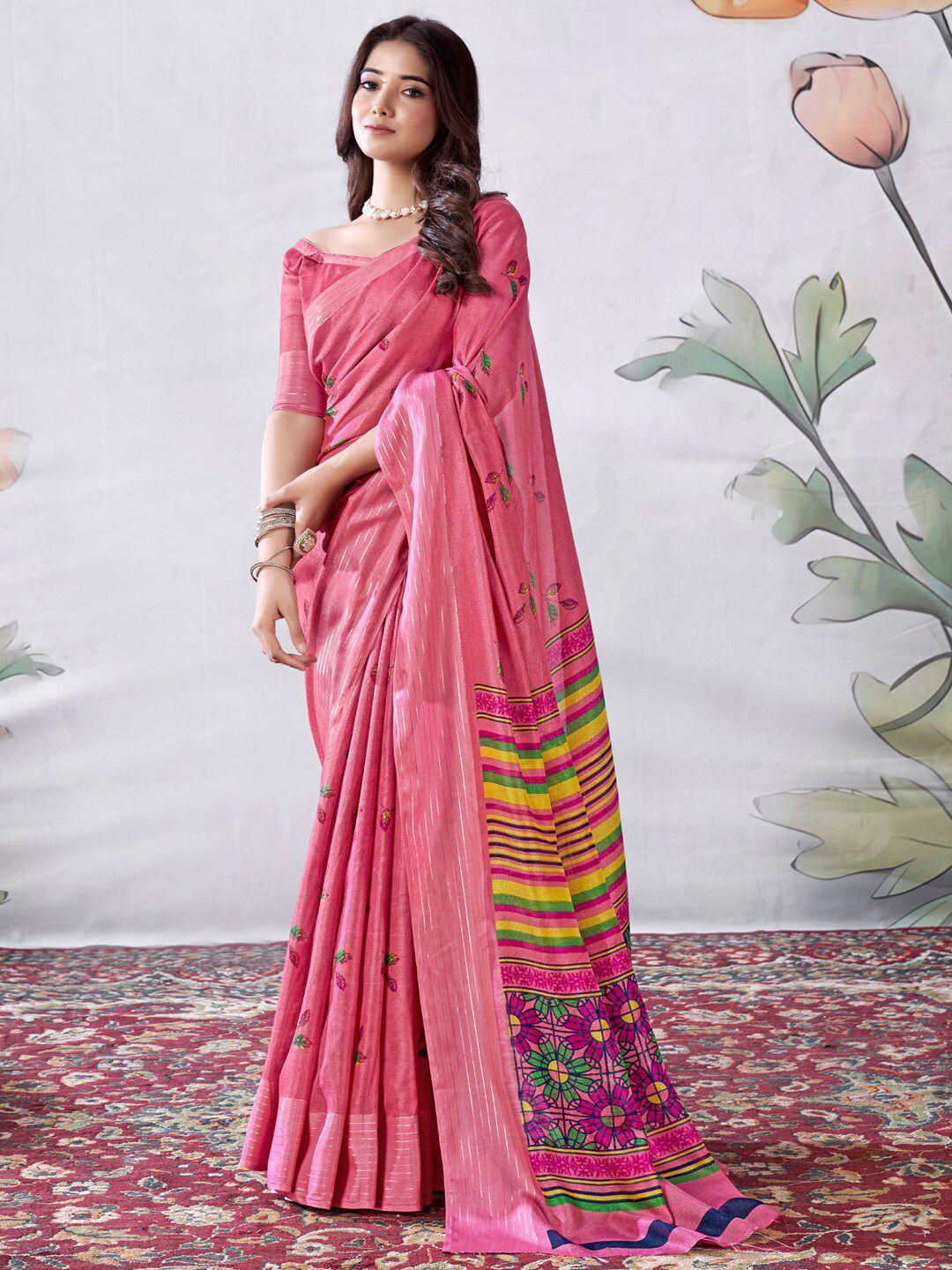 saree mall floral printed jute silk bagru sarees
