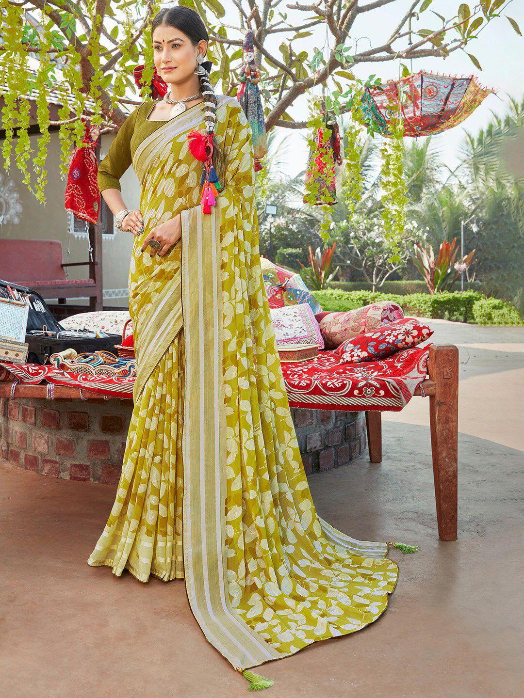 saree mall floral printed pure chiffon block print saree
