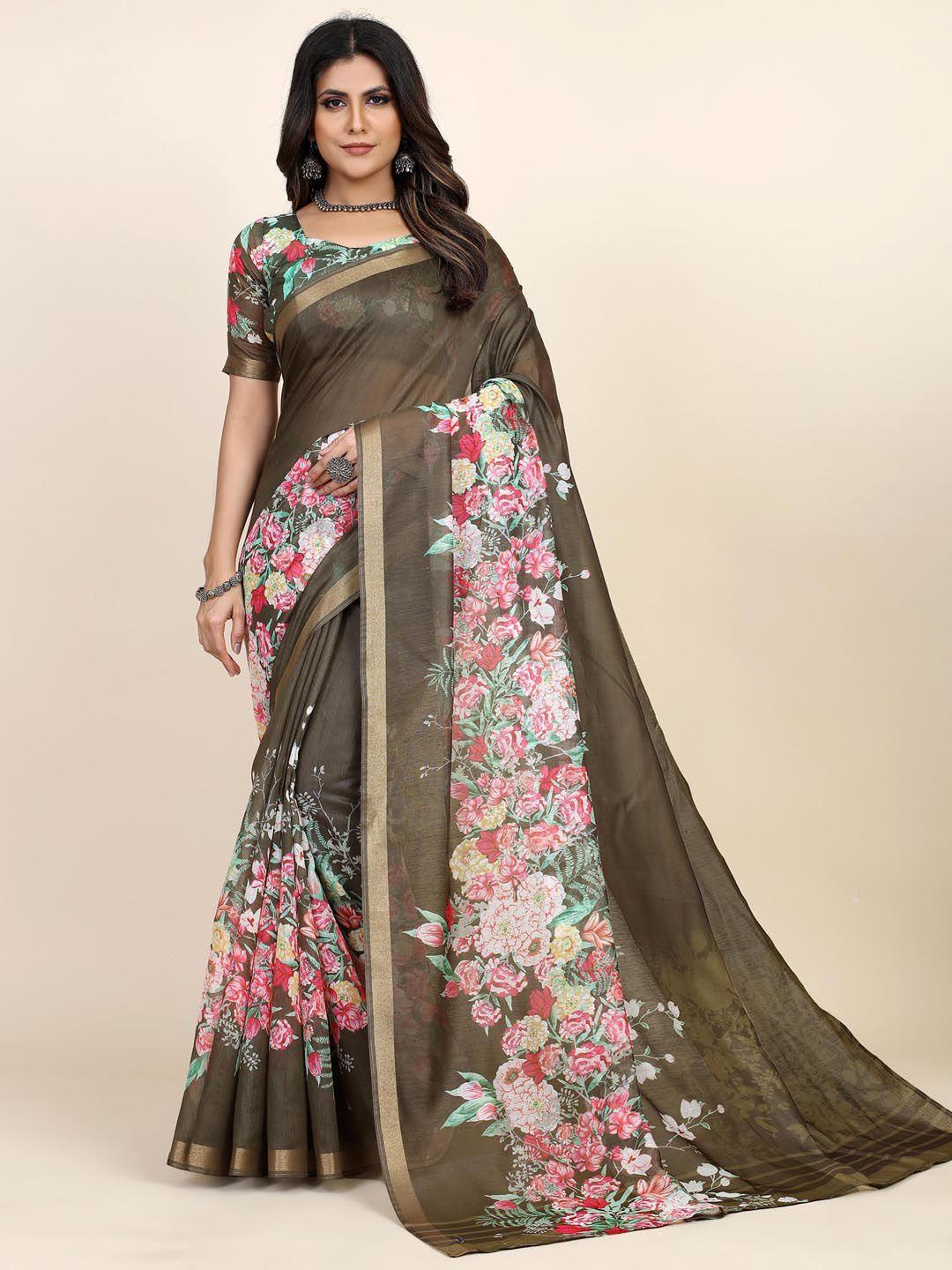 saree mall floral printed zari sungudi sarees