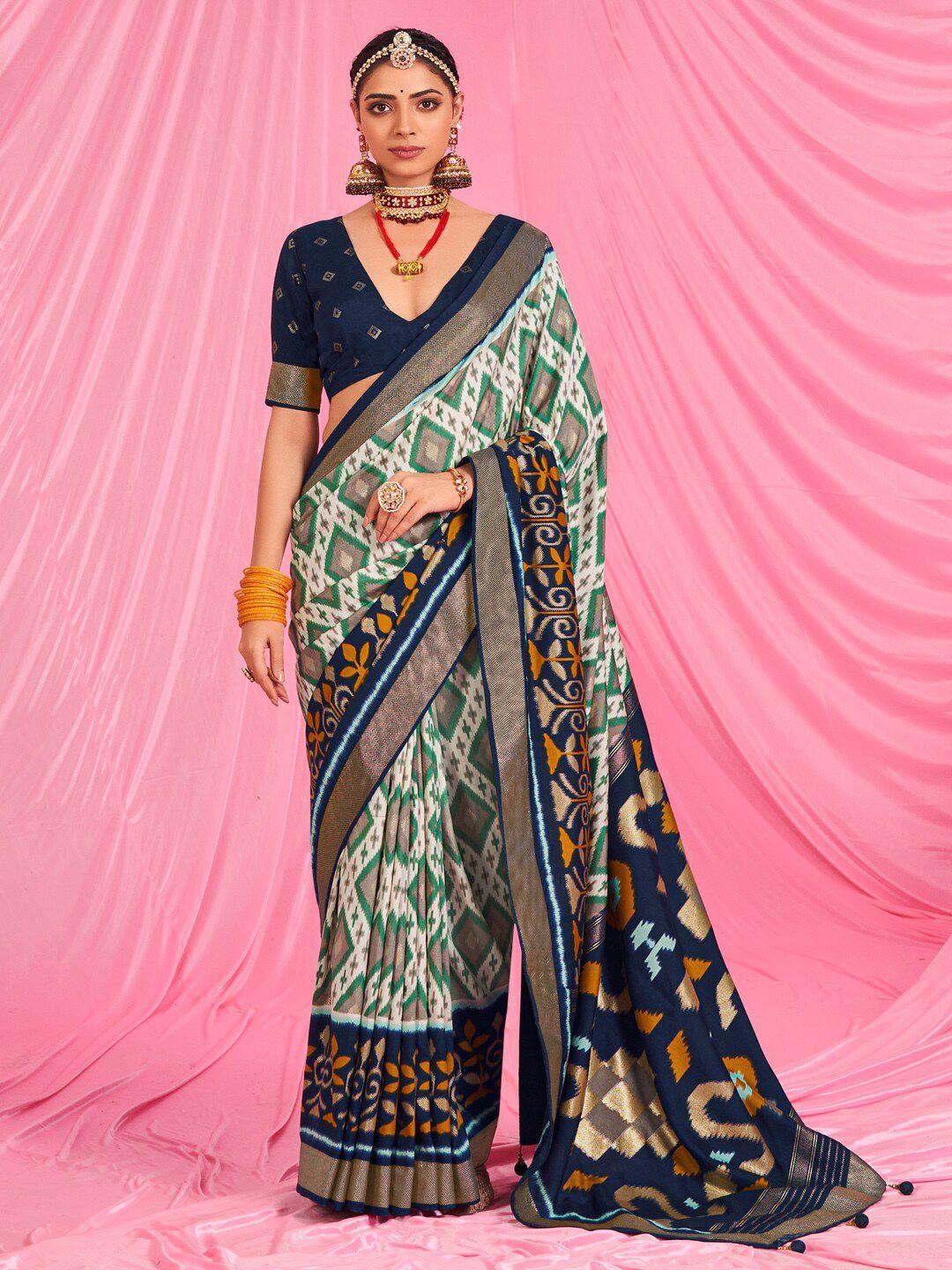 saree mall geometric printed zari ikat sarees