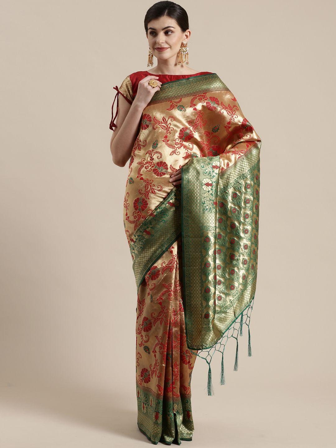 saree mall golden & red woven design banarasi saree