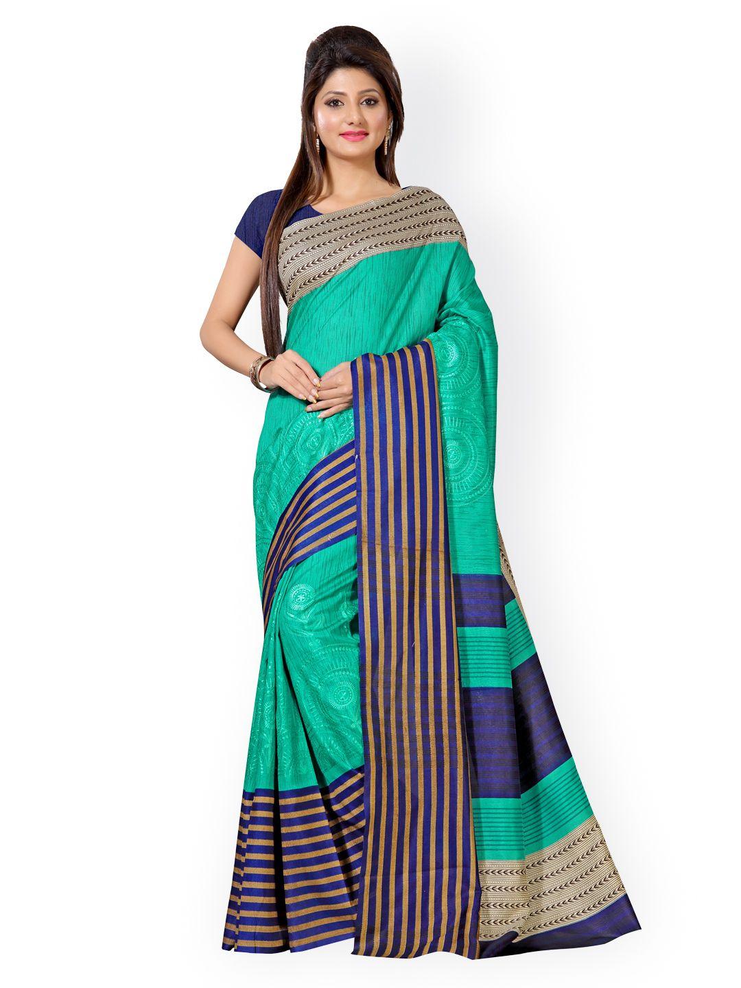 saree mall green & blue embroidered silk saree