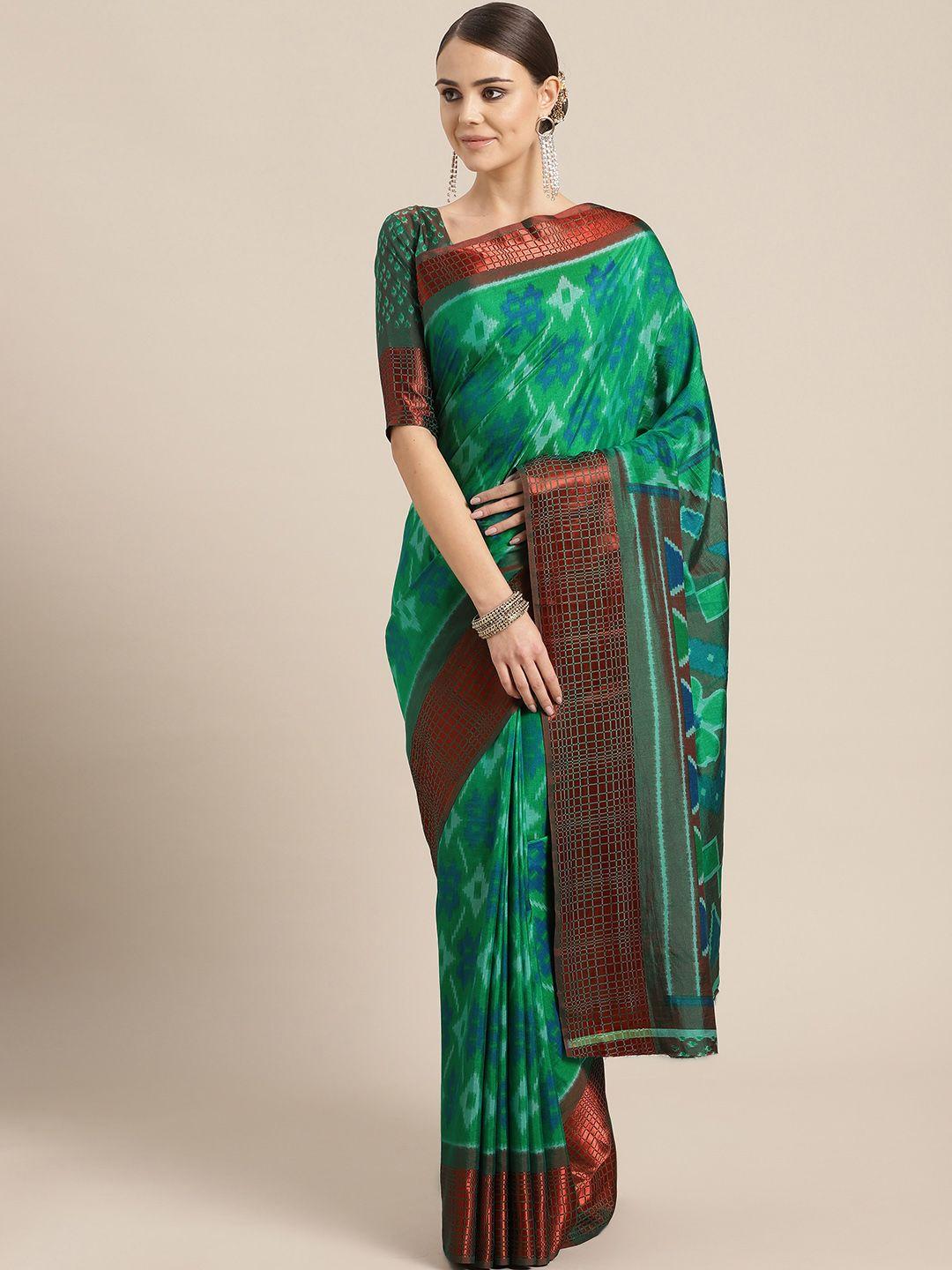 saree mall green & blue printed saree