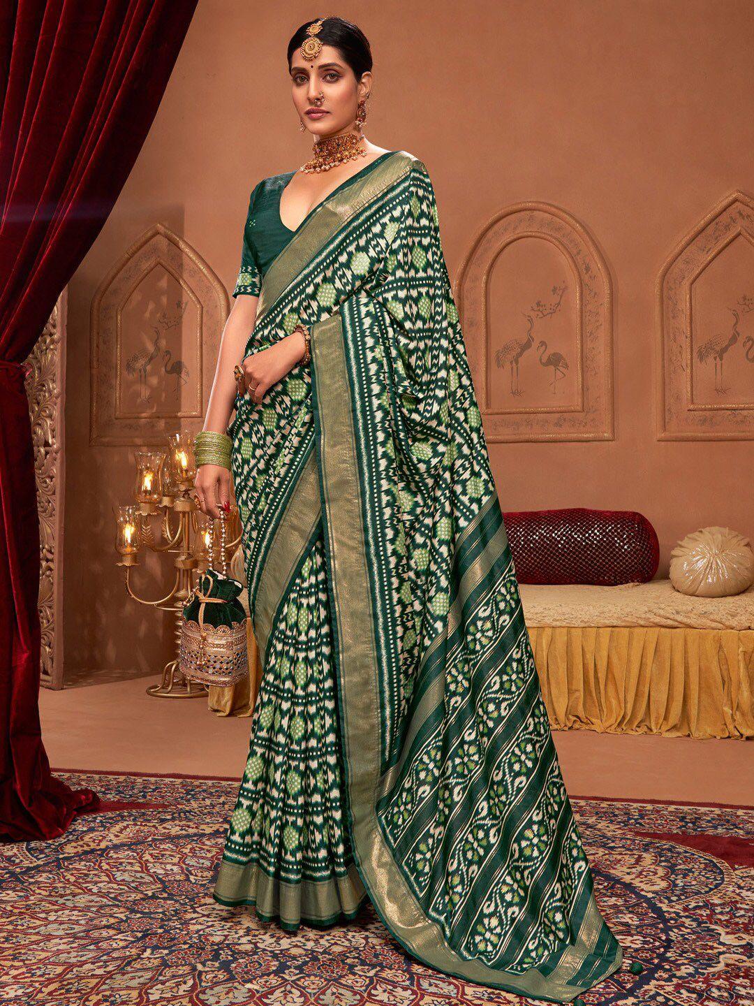 saree mall green & gold-toned ethnic motifs zari sarees