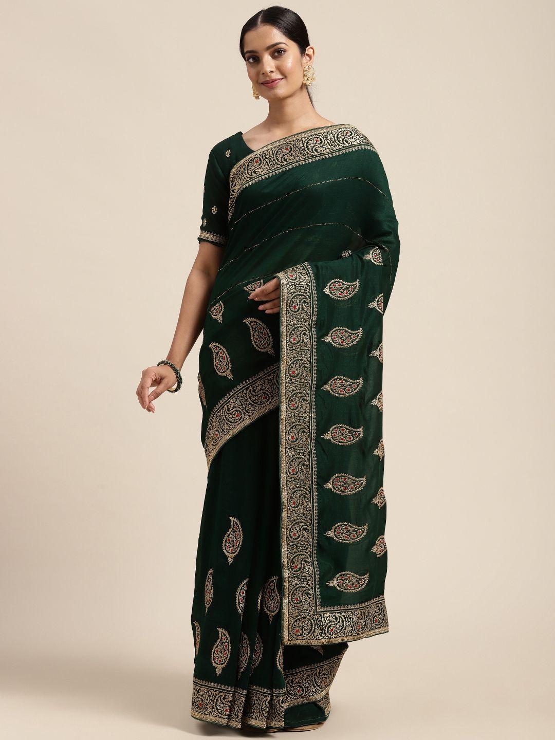 saree mall green silk blend vichitra ethnic embelished sarees