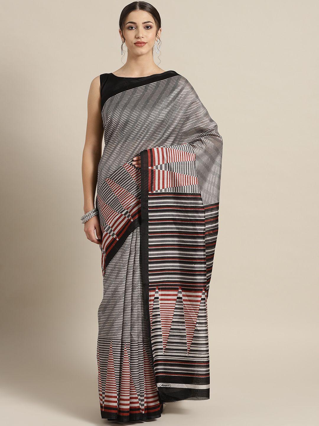 saree mall grey & black striped saree